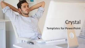  Presentation with relaxing - Presentation theme consisting of relaxing at desk leaning back background and a light gray colored foreground
