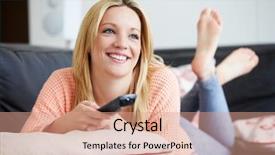  Presentation with teenage girl - Presentation theme consisting of relaxing at home watching television background and a  colored foreground