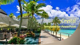  Presentation with paradise island - Beautiful slide deck featuring relaxing bar in palm shade backdrop and a tawny brown colored foreground