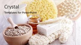  Presentation with oat milk - Presentation design with relaxing bath with oat soap honey and milk - beauty treatment background and a blonde colored foreground