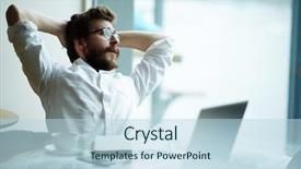  Presentation with front office - PPT layouts featuring relaxing businessman sitting in front background and a light blue colored foreground