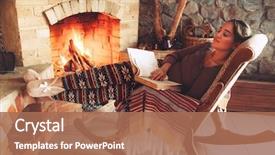  Presentation with winter scene - Audience pleasing presentation design consisting of relaxing by the fire backdrop and a coral colored foreground