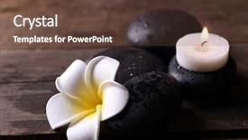  Presentation with flower candles - Slide set consisting of relaxing concept - fragipani flower pebbles and candles on wooden background background and a tawny brown colored foreground