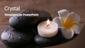  Presentation with flower candles - Presentation design with relaxing concept - fragipani flower pebbles and candles on wooden background background and a tawny brown colored foreground