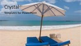  Presentation with indonesia - Cool new theme with relaxing couch chairs with parasol on white sandy beach looking towards ocean and blue sky in bali indonesia backdrop and a light blue colored foreground