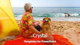  Presentation with relaxing - Amazing slide deck having relaxing elderly man with dog backdrop and a crimson colored foreground