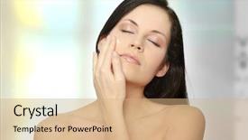  Presentation with human face - Theme consisting of relaxing human body - beautiful young woman applying cream background and a coral colored foreground