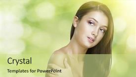  Presentation with green energy hydropower - Slide deck featuring relaxing human body - beauty girl on the green background and a  colored foreground