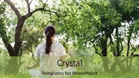  Presentation with lotus - PPT theme consisting of relaxing human body - young girl in lotus pose background and a yellow colored foreground