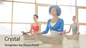  Presentation with helping others two hands woman - Presentation theme with relaxing in gym or yoga background and a soft green colored foreground