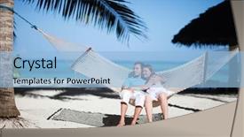  Presentation with romantic beach - Cool new slides with relaxing in hammock on tropical backdrop and a light blue colored foreground