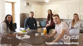  Presentation with relaxing - Audience pleasing PPT theme consisting of relaxing in kitchen of accommodation backdrop and a tawny brown colored foreground
