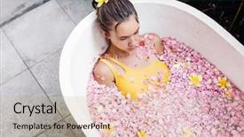  Presentation with teenage girl - PPT theme with relaxing in organic bath tube background and a soft green colored foreground