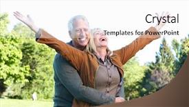  Presentation with active seniors senior couple - PPT theme enhanced with relaxing in park golden age background and a white colored foreground