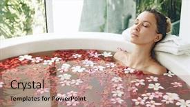  Presentation with luxury lifestyle - Colorful presentation design enhanced with relaxing in round outdoor bath backdrop and a coral colored foreground