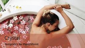  Presentation with luxury lifestyle - Cool new PPT theme with relaxing in round outdoor bath backdrop and a red colored foreground