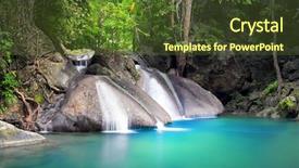  Presentation with water blue sky and peaceful - Beautiful PPT theme featuring stones and rocks and falling backdrop and a tawny brown colored foreground