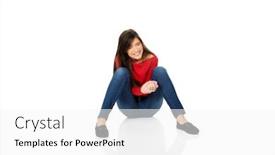  Presentation with relaxing - PPT layouts enhanced with relaxing-laughing-student-woman-sitting background and a white colored foreground