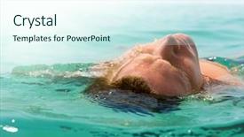  Presentation with eating fish and drink water from pollution oceans - Colorful PPT layouts enhanced with relaxing man in oceans water backdrop and a  colored foreground