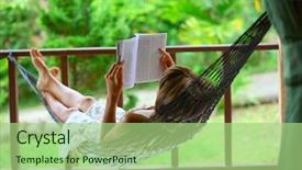  Presentation with kids reading book - Slides enhanced with relaxing nature - young woman reading a book background and a mint green colored foreground