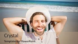  Presentation with relaxing - Theme consisting of relaxing on armchair at beach background and a coral colored foreground
