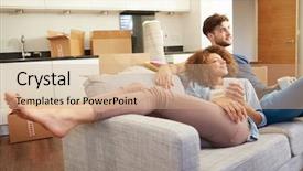  Presentation with new home - Presentation theme enhanced with relaxing on sofa with hot background and a coral colored foreground