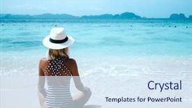  Presentation with woman in sea - Presentation featuring relaxing on the tropical beach background and a  colored foreground