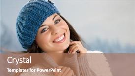  Presentation with young business woman smile show - Beautiful PPT theme featuring relaxing outdoor in a winter backdrop and a coral colored foreground