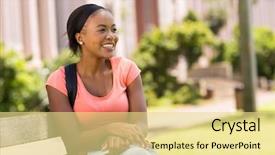 Presentation with african american college students - Slide set consisting of relaxing outside - beautiful young african college students background and a blonde colored foreground