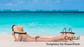  Presentation with summer at the beach - Presentation having uv water - beach summer vacation woman relaxing background and a soft green colored foreground