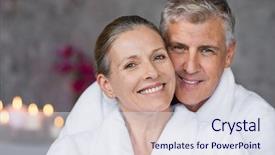  Presentation with senior spa - Cool new PPT layouts with relaxing together at day spa backdrop and a sky blue colored foreground
