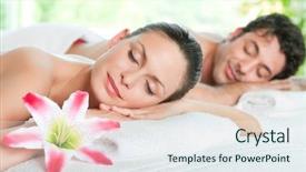  Presentation with beauty - Beautiful PPT theme featuring relaxing together during a spa backdrop and a sky blue colored foreground