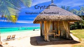  Presentation with palm tree - Audience pleasing theme consisting of relaxing tropical holidays scenery backdrop and a light blue colored foreground