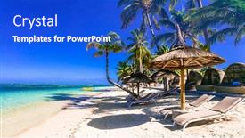  Presentation with palm beach - Beautiful PPT layouts featuring relaxing-tropical-holidays-tranquil-beach backdrop and a cobalt blue colored foreground