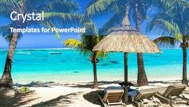  Presentation with palm beach - Beautiful PPT theme featuring relaxing tropical holidays with beach backdrop and a teal colored foreground