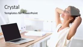  Presentation with relaxing - Theme with relaxing with her hands behind background and a sky blue colored foreground