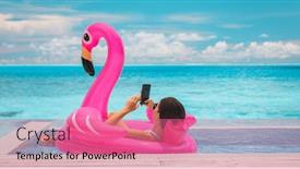  Presentation with luxury lifestyle - Beautiful slide deck featuring relaxing-woman-floating-in-flamingo backdrop and a coral colored foreground
