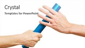  Presentation with baton - Slide set with relay baton during running race background and a white colored foreground