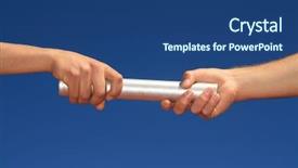  Presentation with baton - Presentation design featuring relay race - hands passing the baton background and a ocean colored foreground
