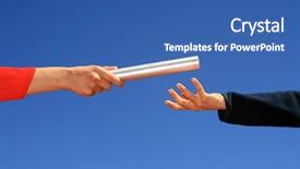  Presentation with race - Presentation theme with relay race - hands passing the batton background and a ocean colored foreground