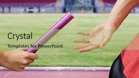  Presentation with baton - Audience pleasing slide set consisting of relay race - mid-section of athlete passing backdrop and a mint green colored foreground