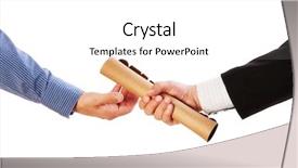  Presentation with baton - Beautiful slides featuring relay race - passing the baton -partnership backdrop and a white colored foreground