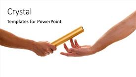  Presentation with baton - Amazing PPT theme having relay race - passing the baton backdrop and a white colored foreground