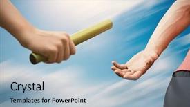  Presentation with running race - Audience pleasing PPT layouts consisting of relay race - sportswoman running against blue sky backdrop and a light blue colored foreground