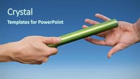  Presentation with running race - Beautiful slide deck featuring relay race - sportswoman running on a white backdrop and a ocean colored foreground