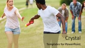  Presentation with baton - Presentation design enhanced with relays - young people in relay race background and a yellow colored foreground