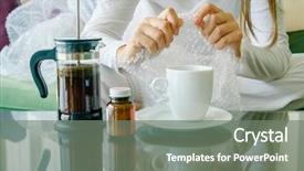 Presentation with bubble - Cool new slides with drug release - woman's hands popping bubble wrap backdrop and a gray colored foreground