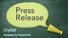  Presentation with press release - Slide set featuring released - bullhorn with speech bubble written background and a ocean colored foreground