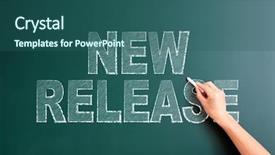  Presentation with release - Slide deck with released - writing new release on blackboard background and a ocean colored foreground
