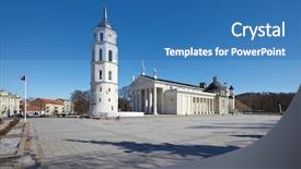  Presentation with late - Slides having relegion - vilnius cathedral in late sunlight background and a teal colored foreground